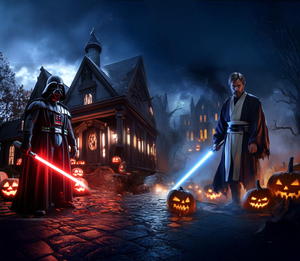 obi-wan versus Darth Vader during halloween